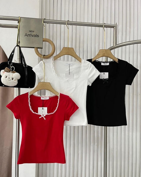 Women Aesthetic Lace Trim Tops